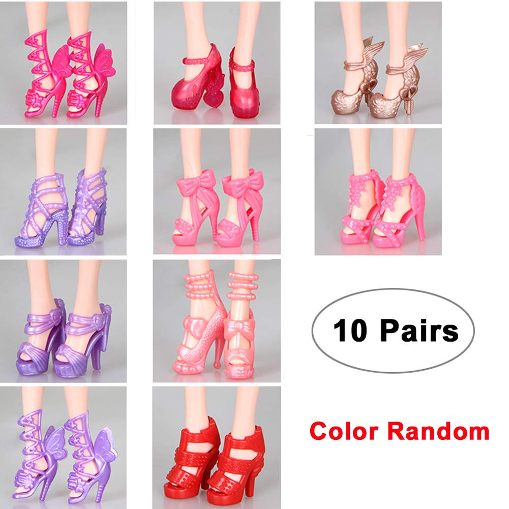 YouthfulYouthful 10 Pairs Shoes for Barbie Dolls, Barbie Doll Shoes Set Different Assorted Colors High Heeled Shoes Sandals Boots Flat Shoes Accessories for Barbie Dolls Playset Girls' Birthday Gift (#2)