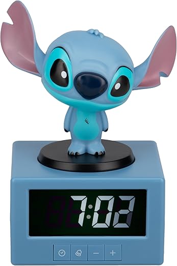 Paladone Stitch Alarm Clock with Night Light and Musical Alarm Official Disney Product 16.5 cm