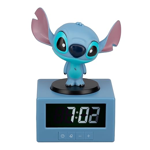 Paladone Stitch Alarm Clock with Night Light and Musical Alarm Official Disney Product 16.5 cm