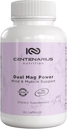 Centenarius Nutrition Dual Mag Power - Complejo avanzado de magnesio con Magteína y TRAACS para concentración, sueño, recuperación muscular y