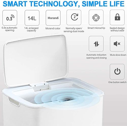 Miniatura 3 de Papelera inductiva sin contacto con sensor no táctil 14 litros37 galones de gran capacidad sin contacto con tapa cesta de basura automática con