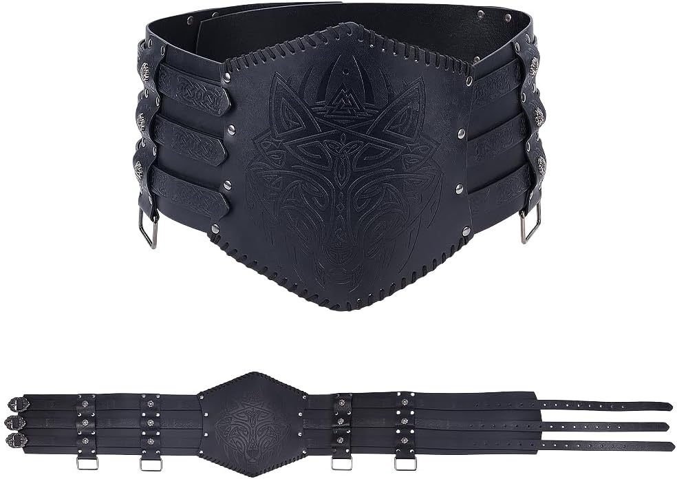 NBEADS Medieval Viking Wide Belt, Faux Leather Armor Belt Vintage Renaissance Wide Belt Knight Corset Belt