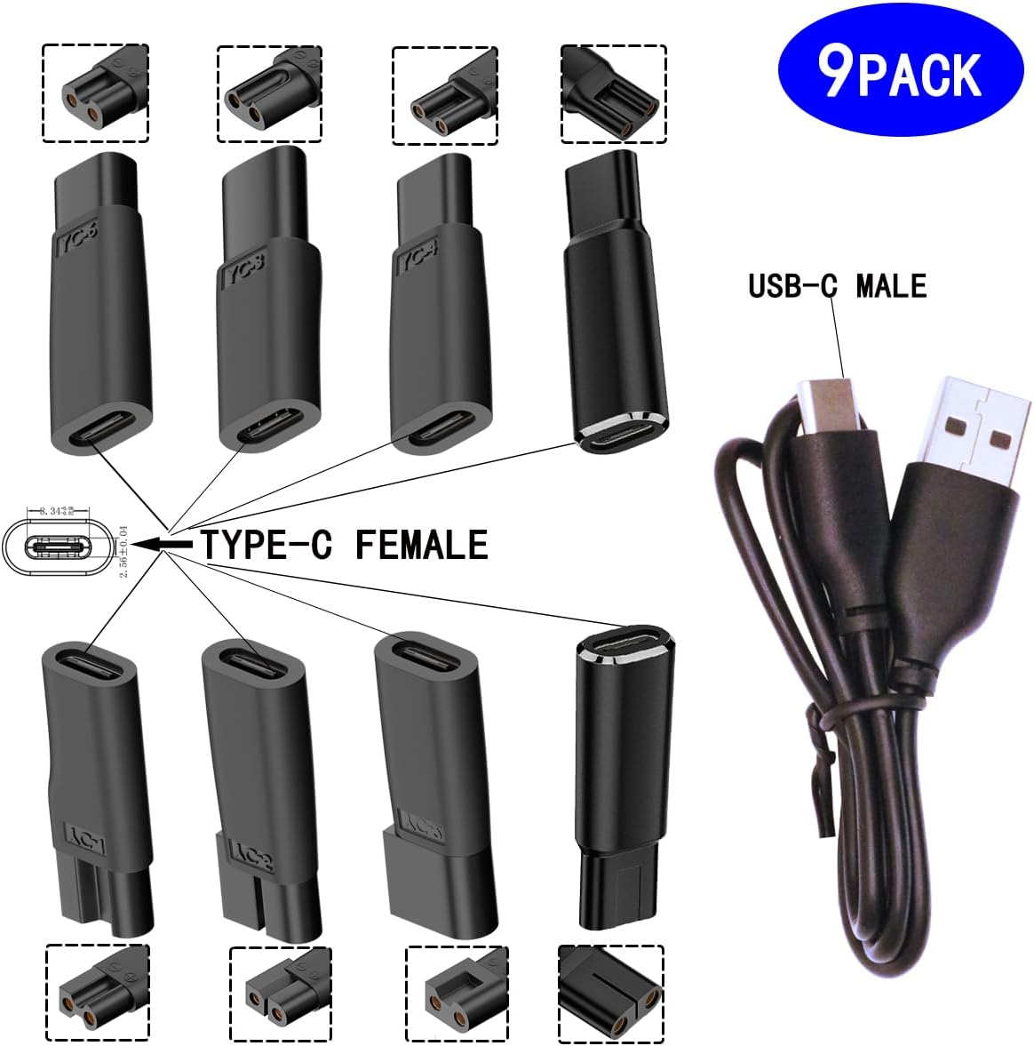 10PCS USB C Power Cord Replacement Charger USB Adapter Compatible with a Variety of Electric Hair Clippers, Beard Trimmers, Shavers, Desk Lamps,Purifiers, HQ8505 Charging Cable