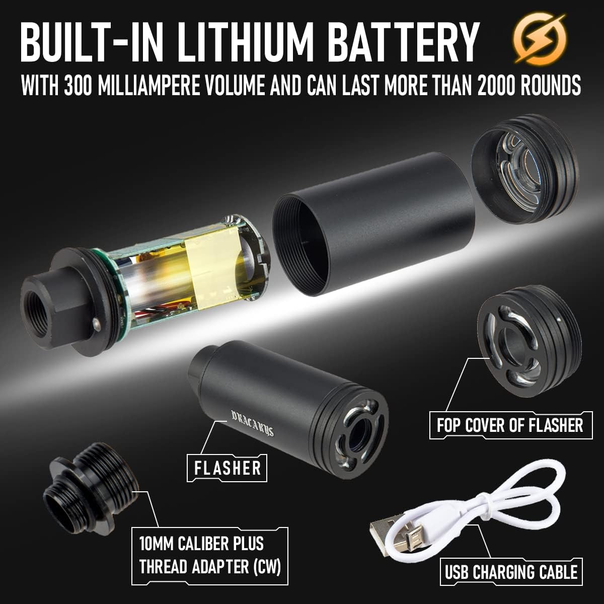14mm CCW with 11mm CW Spitfire Tracer Unit Airsoft Gun Pistol Lighter- Rechargeable Battery, Successor of Lighter S, Fit for Shot Gun, Pistol, Rifles