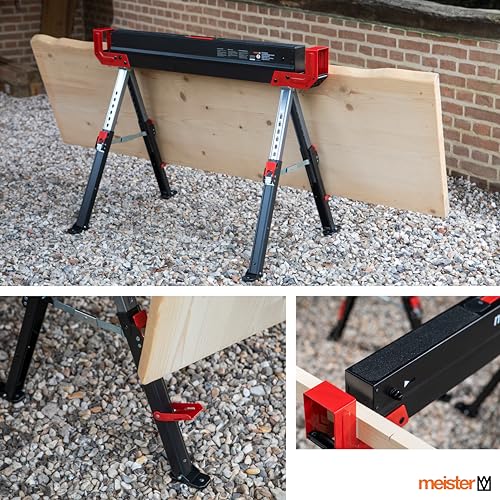 Meister Sägebock 300 kg - Klappbar - Mit Tragegriff - Mit Anti-Rutsch-Auflage - Höhenverstellbar von 52 bis 81 cm/Klappbock mit rutschfestem Stand/Arbeitsbock/Unterstellbock / 5258220