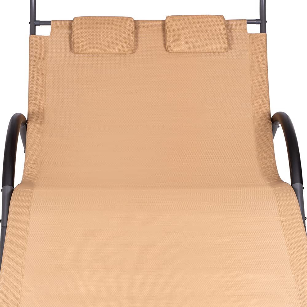 Hortan Lettino Ondulato 2 Posti Con Struttura Prendisole In Acciaio, Seduta Ergonomica In Tessuto Textilene e Tetto Parasole Per Arredo Giardino, Terrazzo e Piscina
