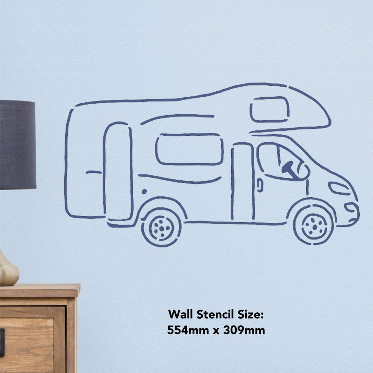 Azeeda 'Motorhome' Reusable Stencil – Durable Decorative Template for Painting and Spraying on Walls, Tiles, Wood, Fabric & Craft Projects - XXL (A2) (WS00037969)