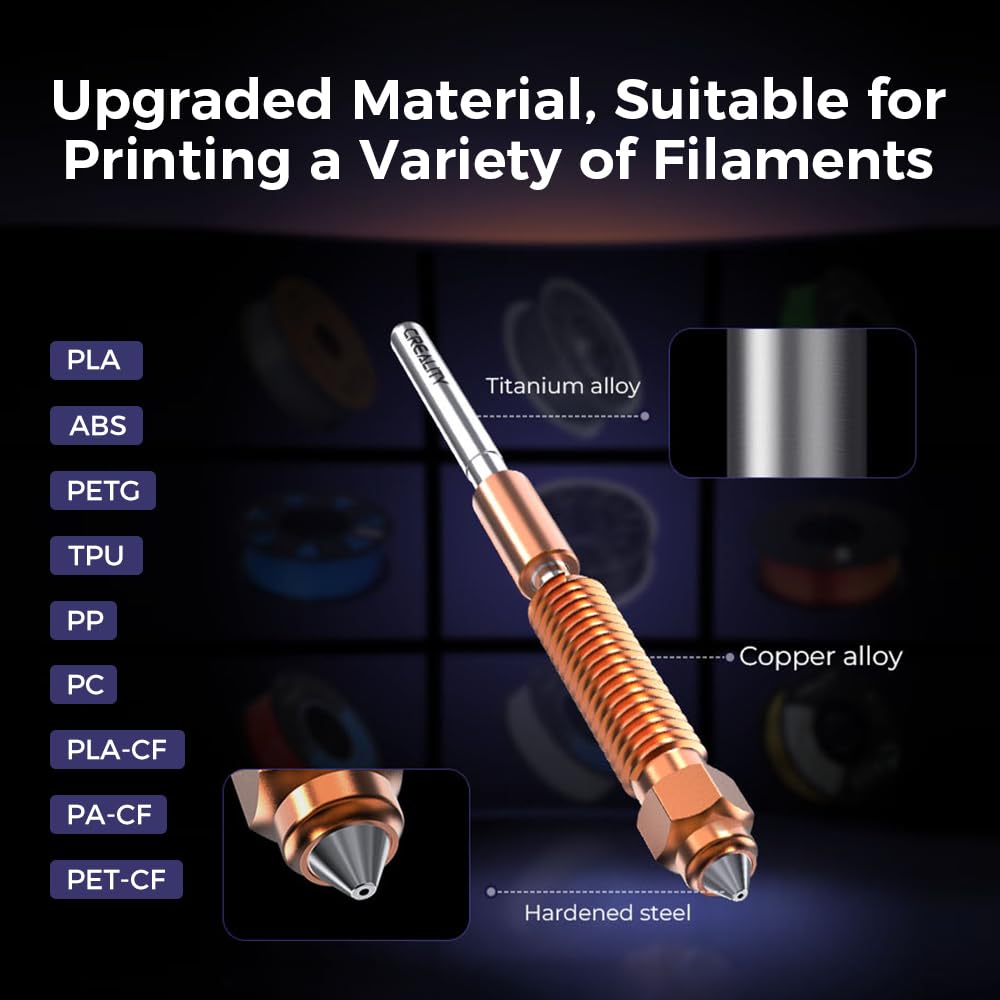 Creality Boquillas K1C de actualización oficial, kit de boquillas de impresora 3D de intercambio rápido, aleación de cobre y boquilla de acero endurecido adecuado para impresoras 3D Creality K1C/Ender