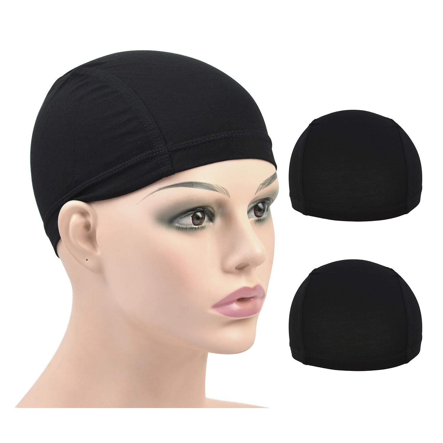 2 Pcs Bamboo Fiber Wig Caps Elastic Breathable Wig Cap for Wig Making (Black), 21.25 pollici