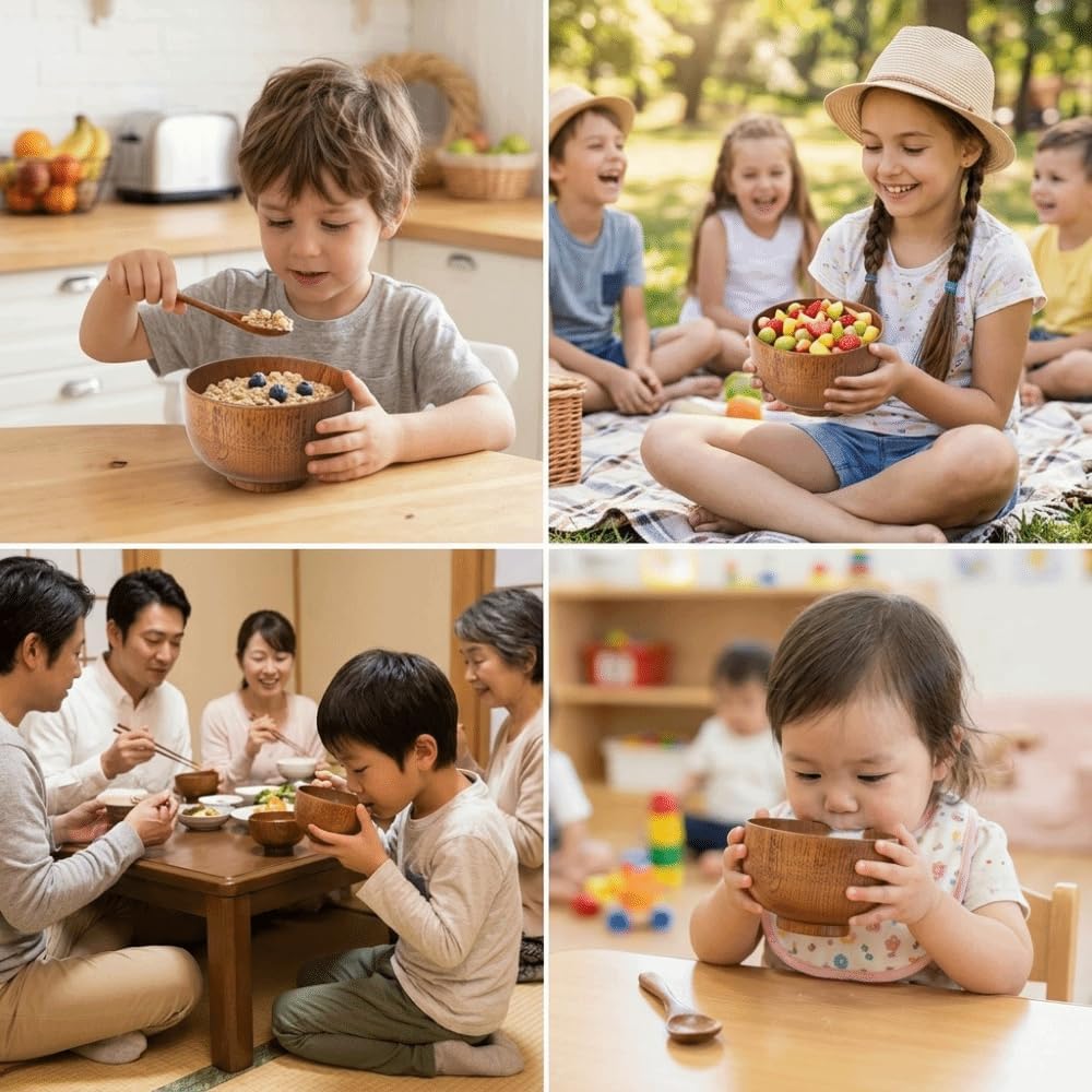 4.3inch Wooden Salad Bowl Solid Wood Food Container Heat-Resist and Lightweight Kitchen Tableware for Rice, Soup, Fruit(4.3inch)