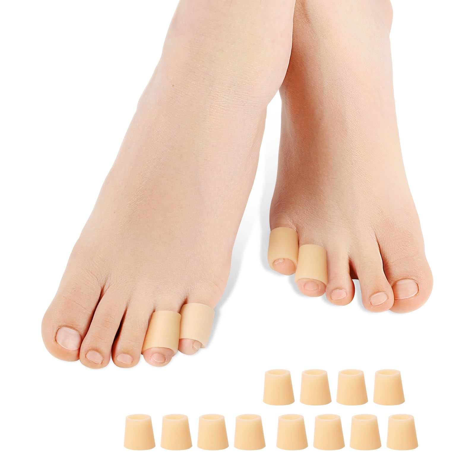 Povihome - Protectores de gel para el dedo meñique (12 unidades) - Protegen el dedo del pie de rozaduras, uñas encarnadas, callos y ampollas - Almohadillas para aliviar el dolor (tamaño pequeño, beige)