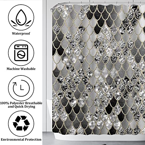Juwute 4 Pcs Black Mermaid Scales Bathroom Sets With Shower Curtain And Rugs And Accessories，Mermaid Shower Curtain Sets, Ocean Under The Sea Shower Curtain Sets With Non-Slip Rugs，Bathroom Decor Set #TOP7
