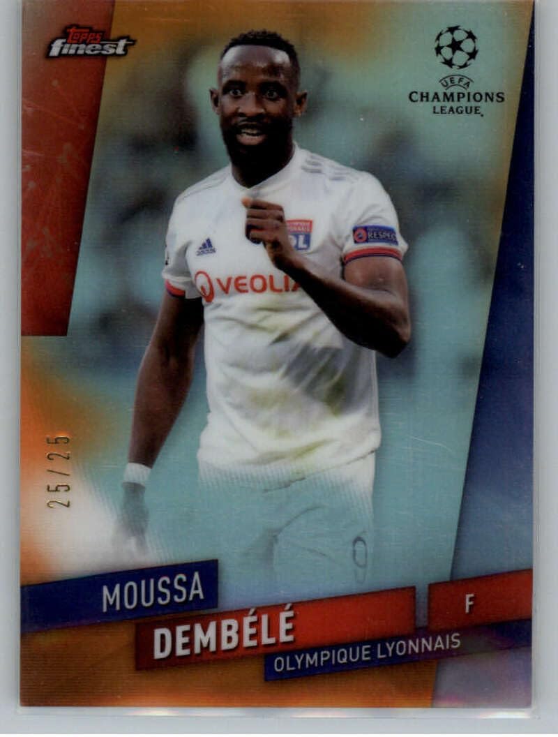 2019-20 Topps Finest UCL Refractors Orange #37 Moussa Dembele SER/25 Olympique Lyonnais Official Uefa Champions League Soccer Card in Raw (NM or Better) Condition