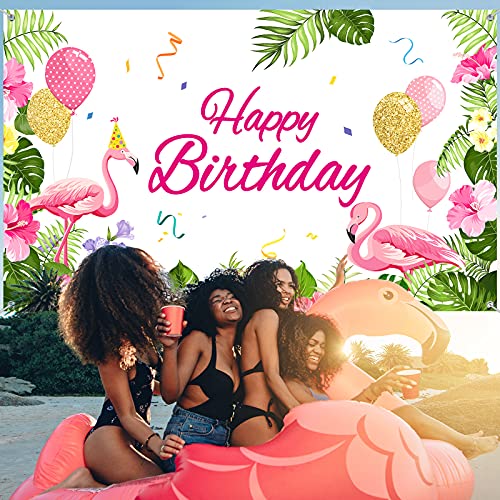 Happy Birthday Banner Flamingo Themed Party Decoration Backdrop Flamingo Banner Party Supplies Tropical Floral Photo Booth Hawaiian Themed Party Decoration For Luau Beach Party, 70.8 X 43.3 Inch #TOP5