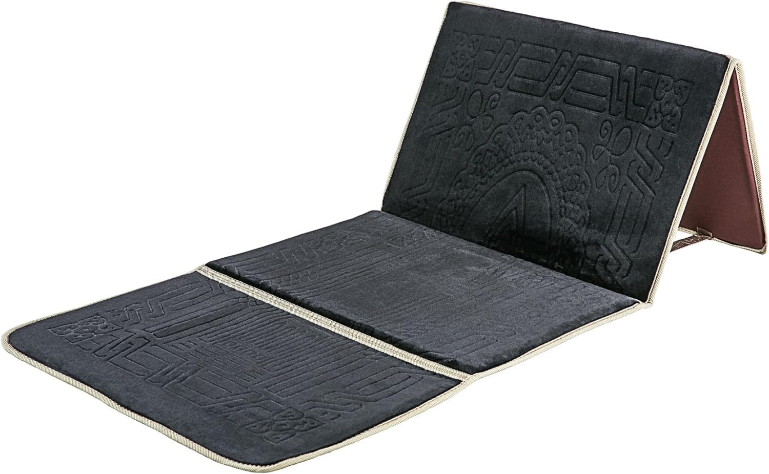 Folding Muslim Prayer Mat, Islamic Soft Rug Sajadah, Padded Prayer Mat, Portable Travel Mat with Back Rest (Black)