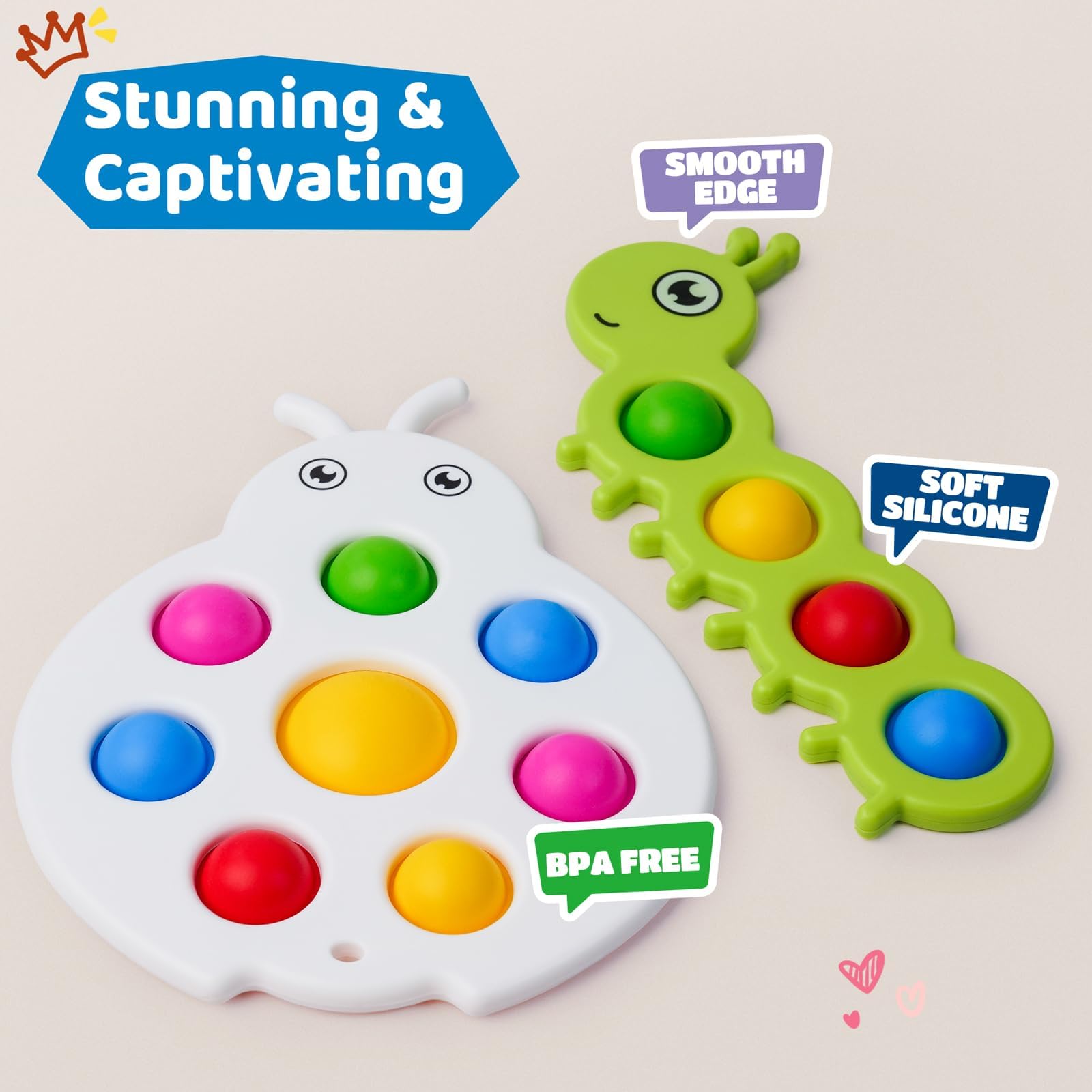 Felly 2PCS Fidget Popper Sensory Toys for Baby 10+ Months, Push & Popping Bubbles Cultivate Fine Motor Skill & Stress Relief - Image 3