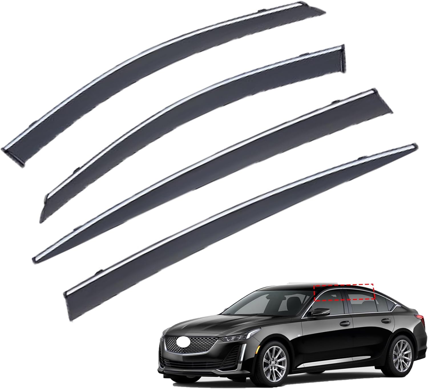 Window Rain Guards Shield Compatible with Cadillac CT5 (2020-2024) Tape-On Window Vent Visors Shades Wind Deflectors Car Accessories