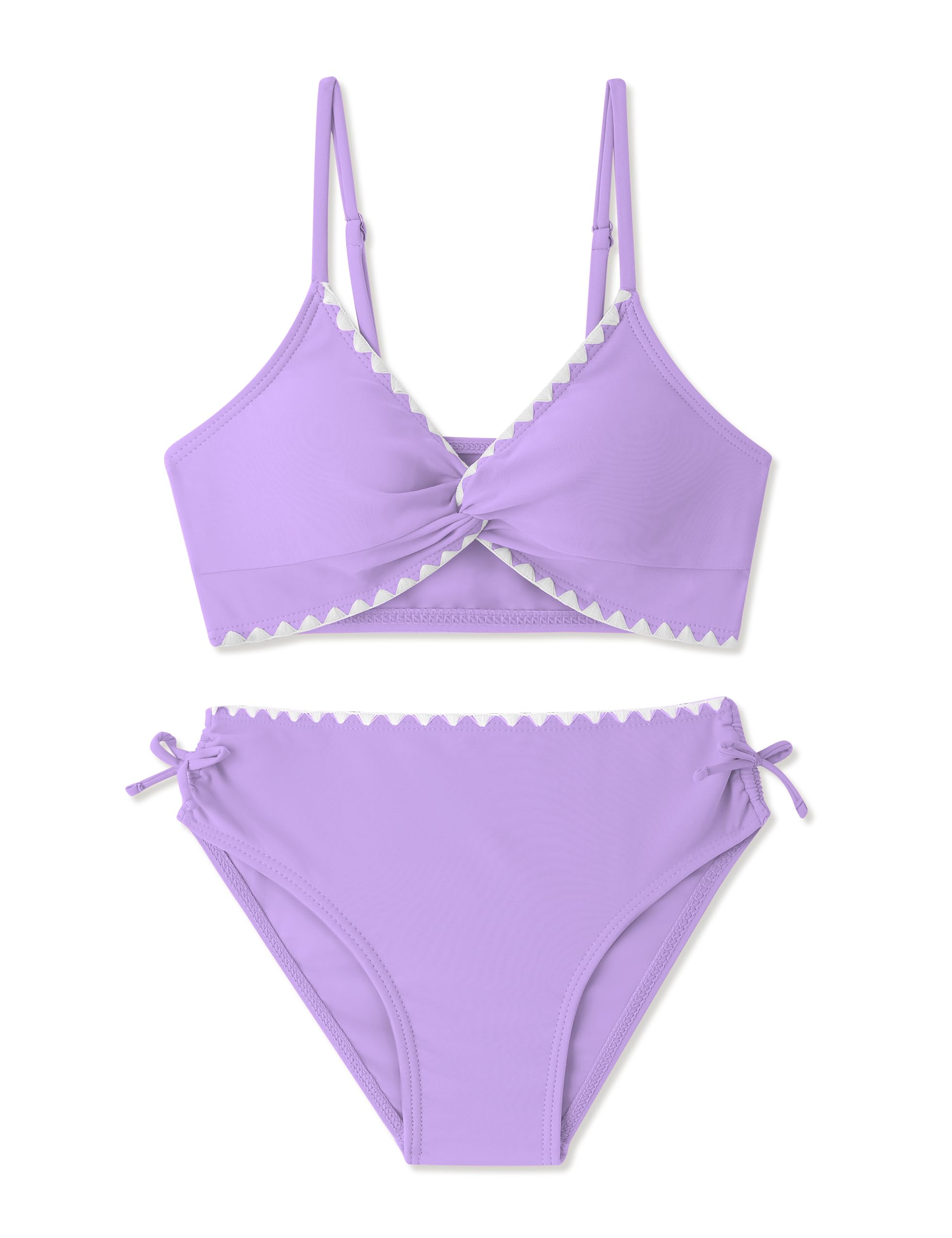Girls Swimsuits Twist V Neck Drawstring Cute Girls Bikini Swim Two Piece Sets with Chest Pad