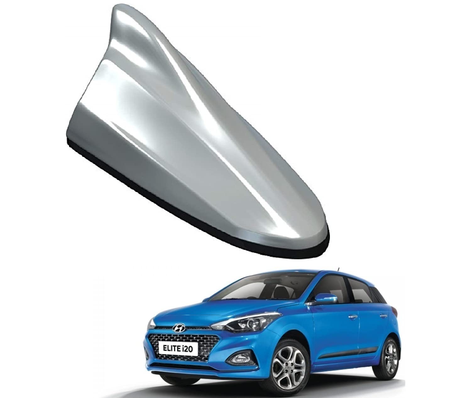 Auto Addict Car Antenna, Shark Fin Antenna Roof Aerial Base AM FM Radio Signal, Bright Paint ABS Decorative Antenna (Silver) for Elite i20(2014-2019)