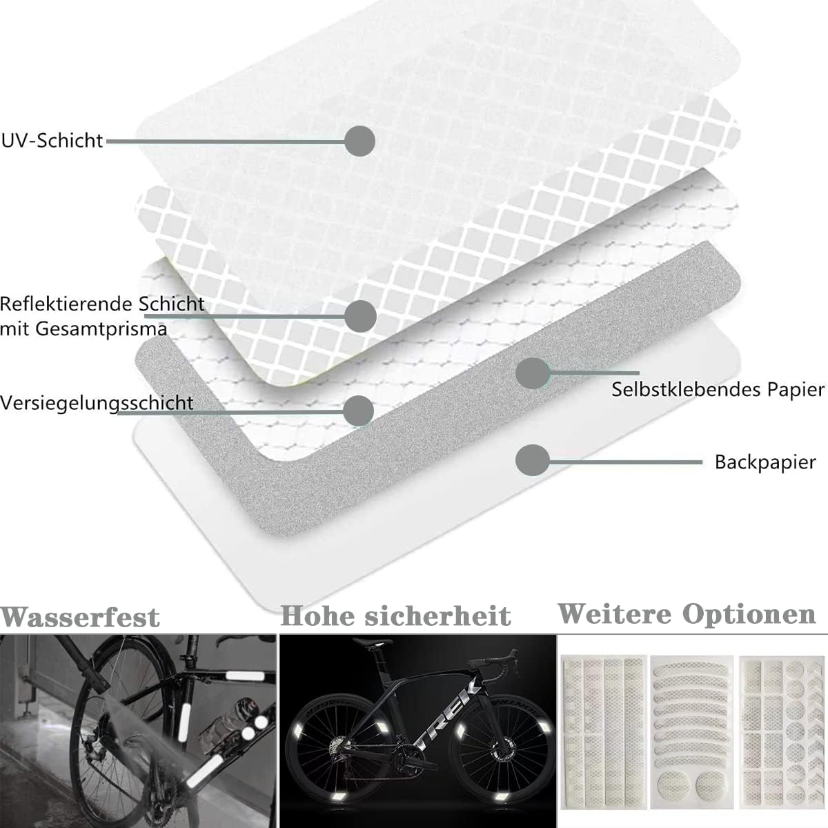 66 Adesivi Catarifrangenti Per Bicicletta - Forme Diverse, Per Ruote, Caschi E Passeggini, Sicurezza Notturna - Foto 10