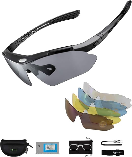 ROCKBROS Polarized Cycling Sunglasses for Men Women Sports Sunglasses UV Protection Cycling Glasses with 5 Interchangeable Lenses Bike Goggles TR90 Unbreakable Frame