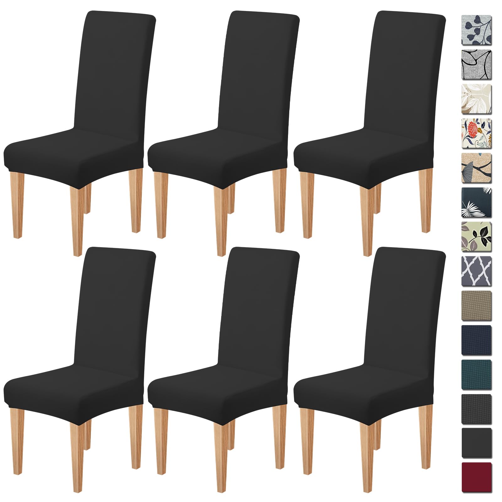 Dioxide Stretch Stuhlbezüge,Hussen für Stühle, Stuhlhussen 6er Set,Schwarz