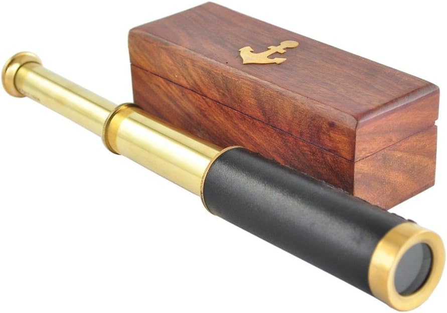 NauticalMart Antique Marine Brass Pocket Telescope 12" with Wooden Box