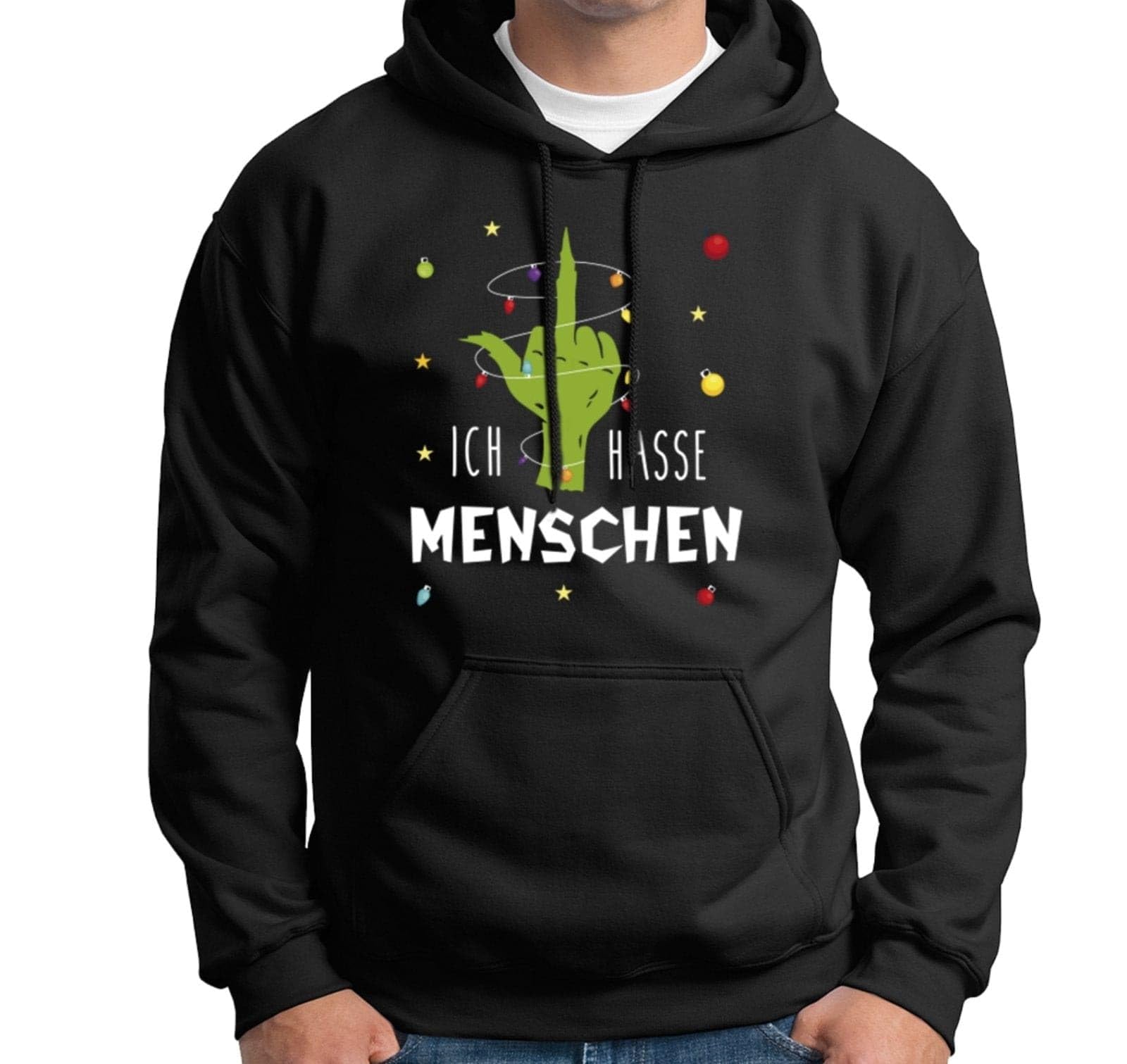 Tassenbrennerei Grinch Hoodie - Pullover - Ich Hasse Menschen - Weihnachtspullover mit Spruch lustig - Anti Weihnachten