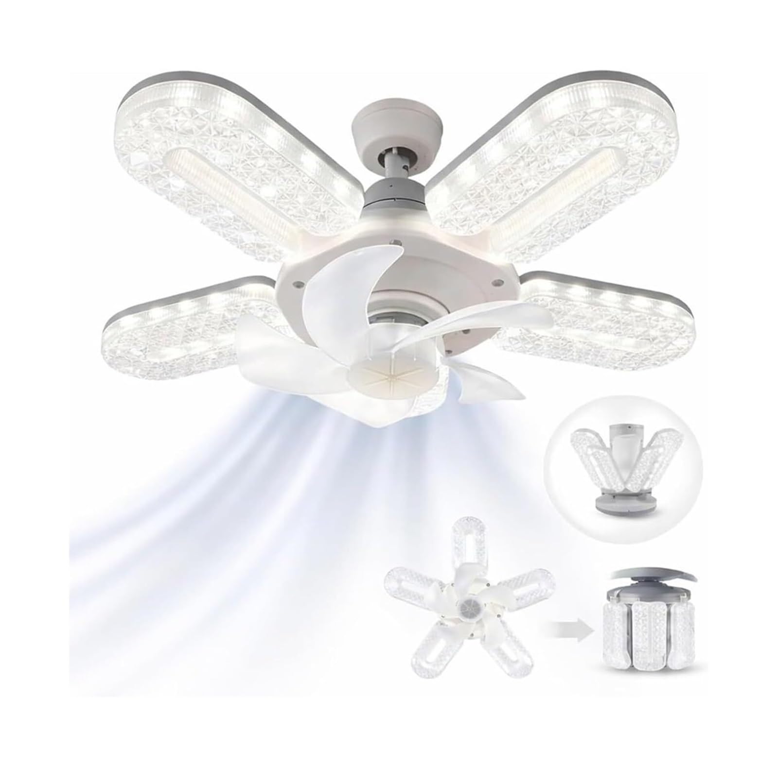 FCfpxwtz Ceiling Fan Lights, Crystal Fan Light Remote Control E27 Screw 5 Blades Dimmable