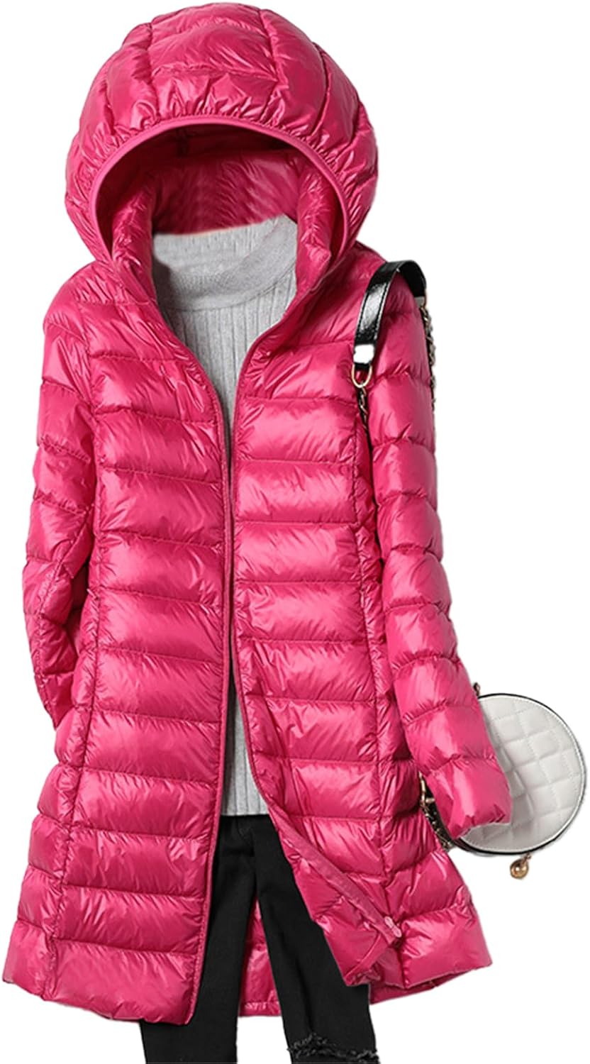 WSLCN Women's Mi- Long Down Coat Parka Jacket Lightweight Travel Puffer Coat
