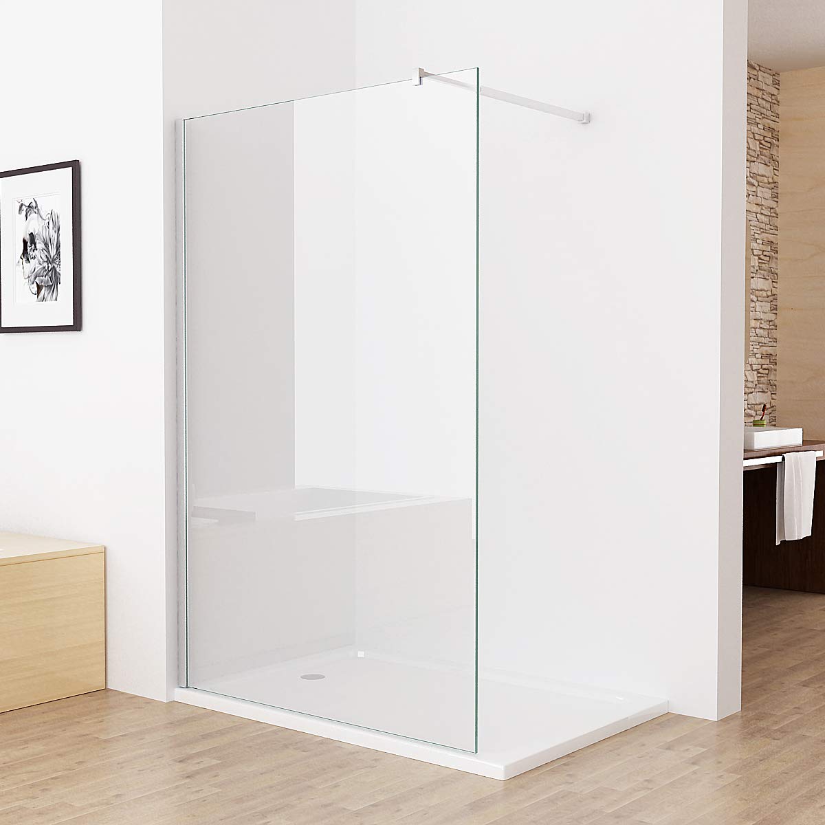 MIQU Walk in Dusche 80 x 200 cm Duschwand Duschtrennwand Duschabtrennung 10mm ESG NANO Glas CB80