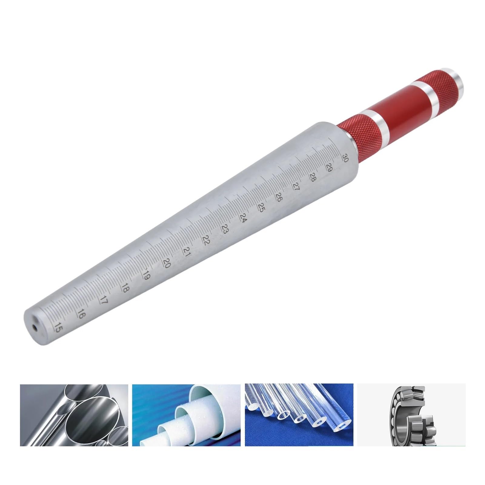 Juego de galgas de espesores, Calibre de apertura Regla espesores cónica Herramienta medición diámetro interior acero inoxidable 15 a 30 mm