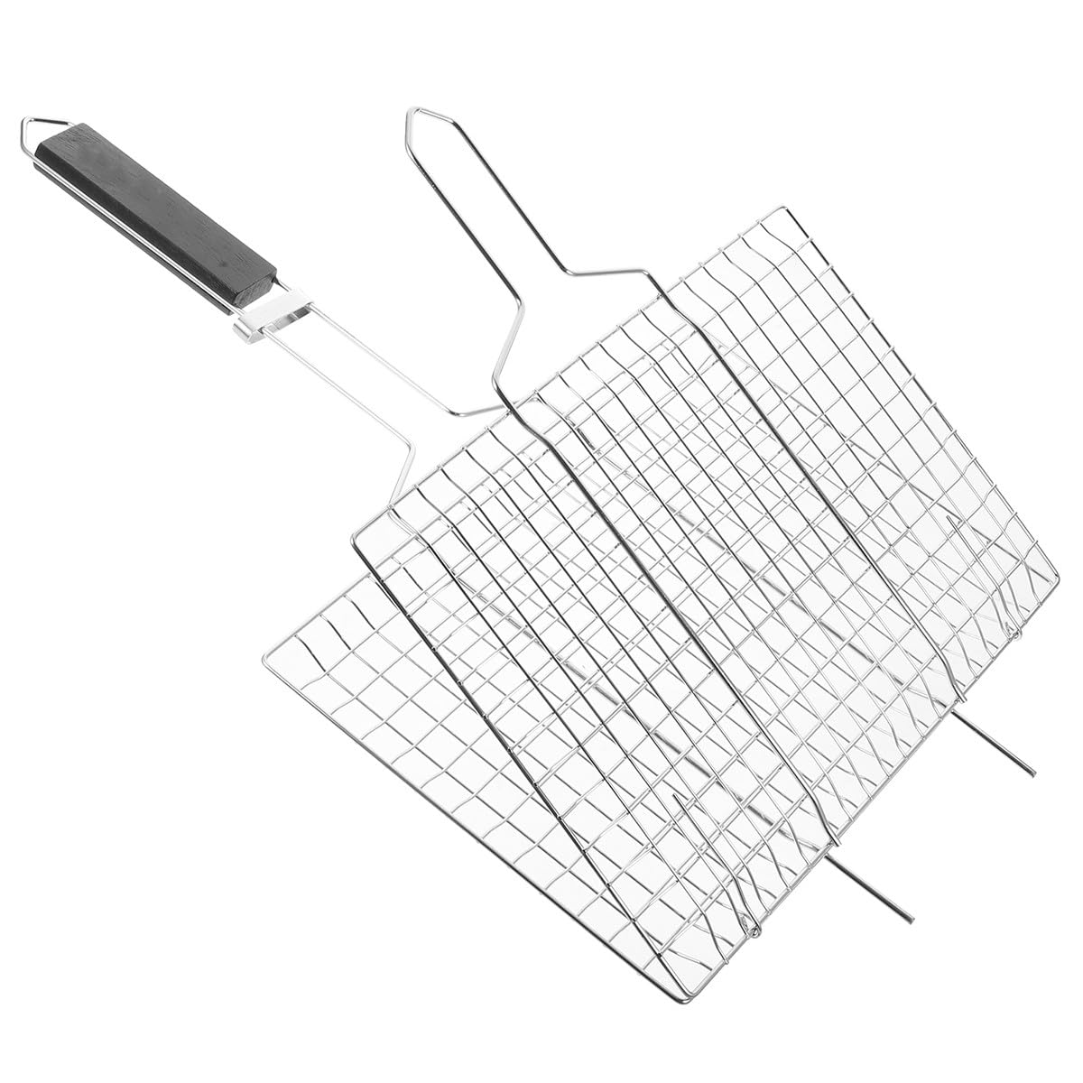 ibasenice Cestello per Barbecue in Acciaio Inossidabile con Manico in Legno Nero, Facile da Pulire, Superficie Liscia, per Grigliate All'aperto e Campeggio