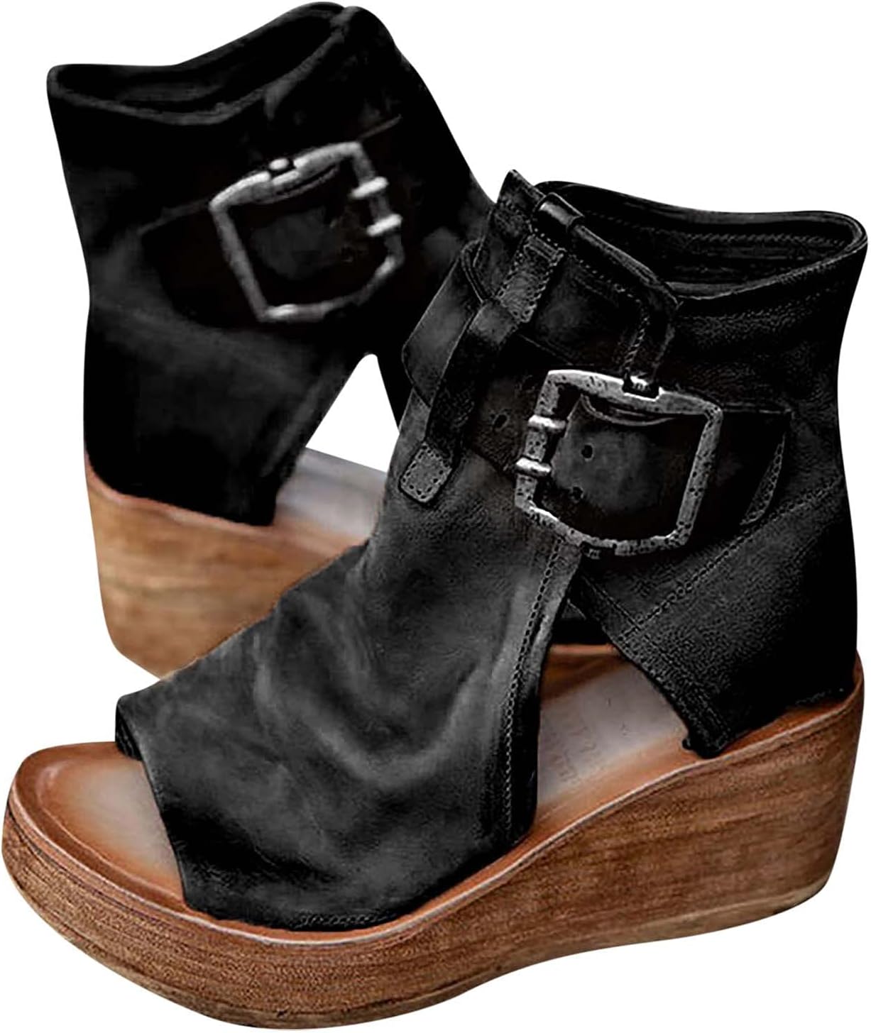 Women High-top Wedge Thick-Soled Fish Mouth Buckle Sandals, Open Toe Comfy Roman Slippers, Female Ladies Slope Beach Travel Lazy Slip On High Heeled Single Shoes, Women's Slim Tropical Flip Flops