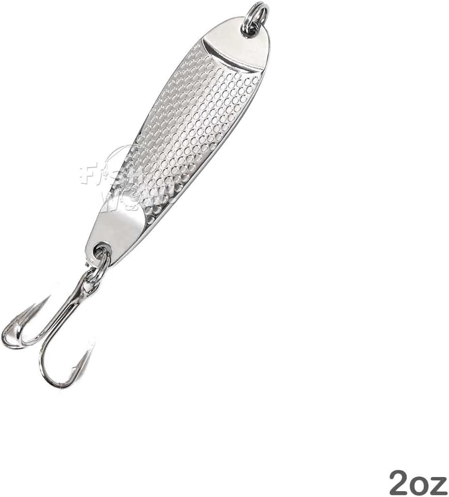 5pcs Fish WOW! 2oz Casting Spoon Jig Lures Hammered Spoons with a Treble Hook - Silver