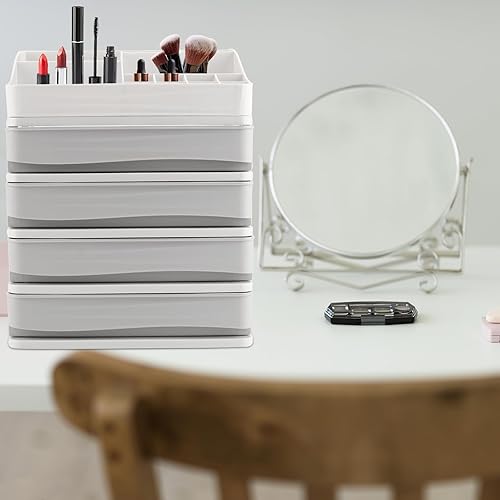 Miniatura 6 de Caja organizadora de maquillaje de 4 niveles, 9.3 x 7 x 11 pulgadas, organizador de almacenamiento de cosméticos de plástico, organizador de