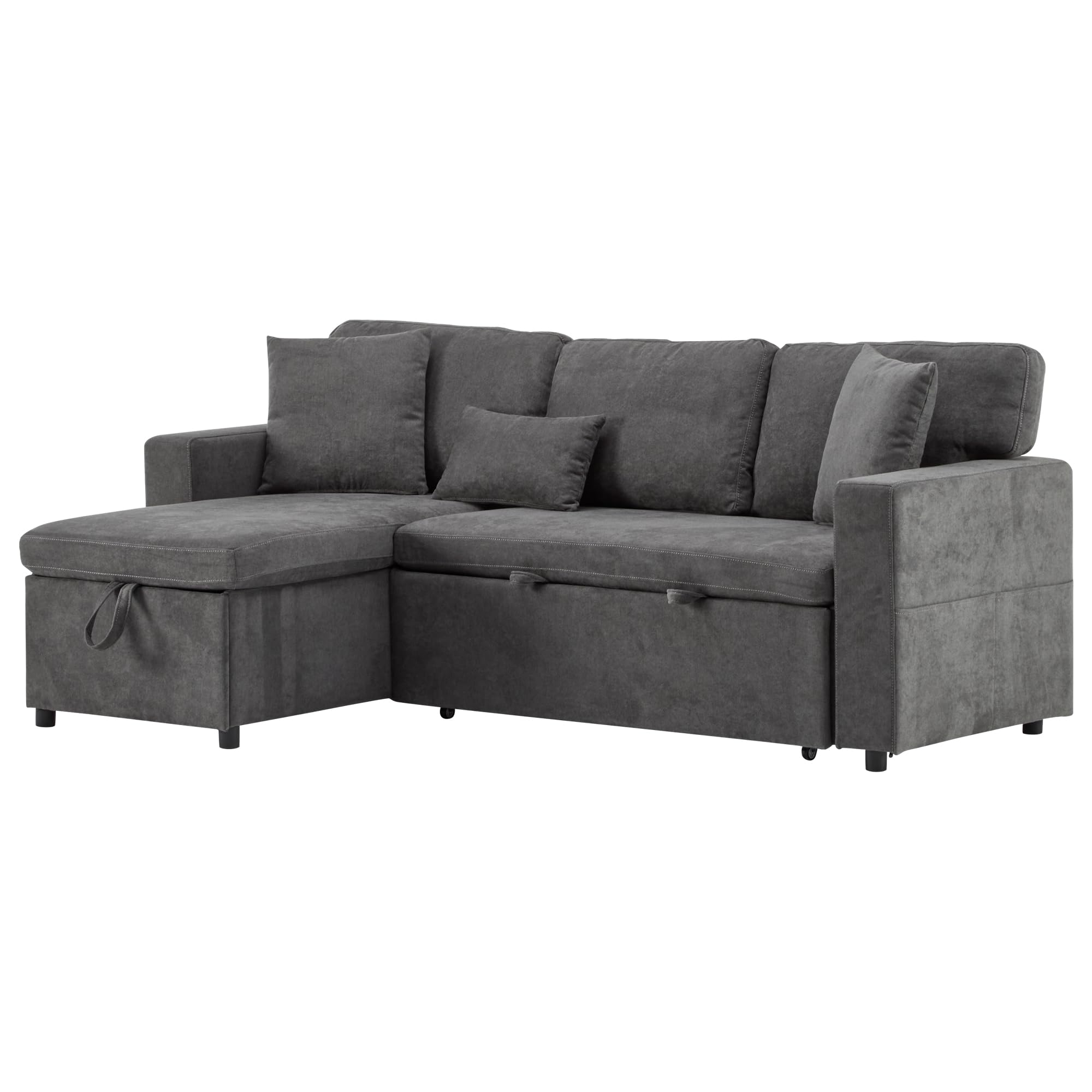 Canape Dangle Convertible, Canapé Modulable avec Rangement, Canapé Lit 3 Places Convertible – Canapé d'angle Convertible avec Canapé-Lit Gigogne, Port USB, Coussins,Gris