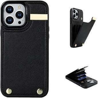 Leather Multifunctional Phone Case with Drop-Proof Slot Clip for iPhone 12-15 Series iPhone13 Pro Max,Black