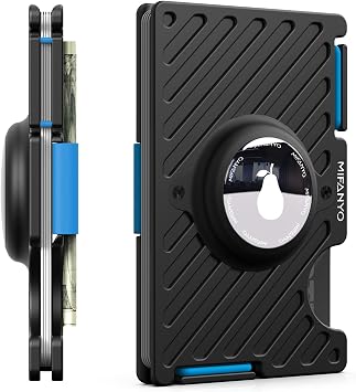 Mens Metal Wallet with Airtag HolderNot Included Air Tag, Slim Rfid Blocking Wallets with Money Strap, Minimalist Front Pocket Aluminum Card Holder, Black, LKA-03