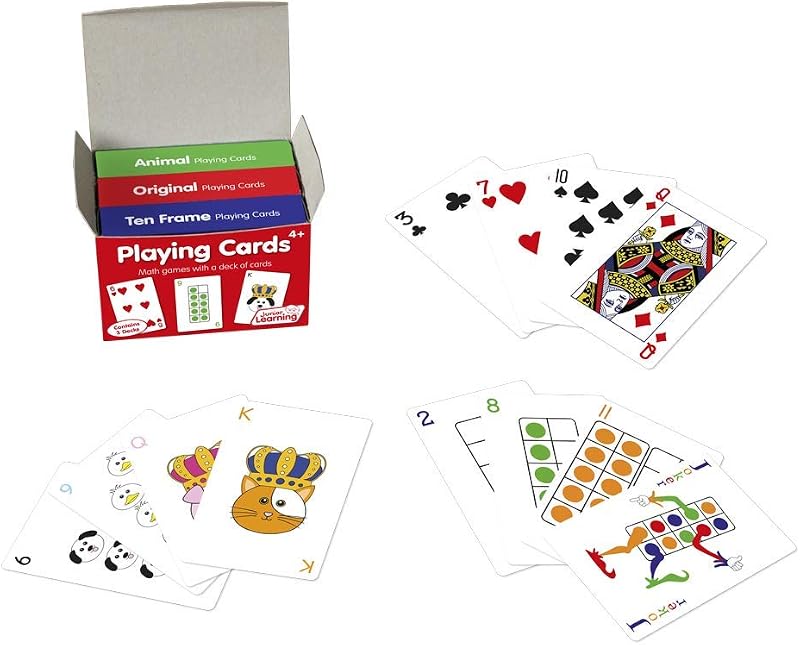 Juegos de cartas de aprendizaje de matemáticas para niños, cartas educativas de 3 barajas con animales, diez marcos y cartas originales, a partir de 4 años