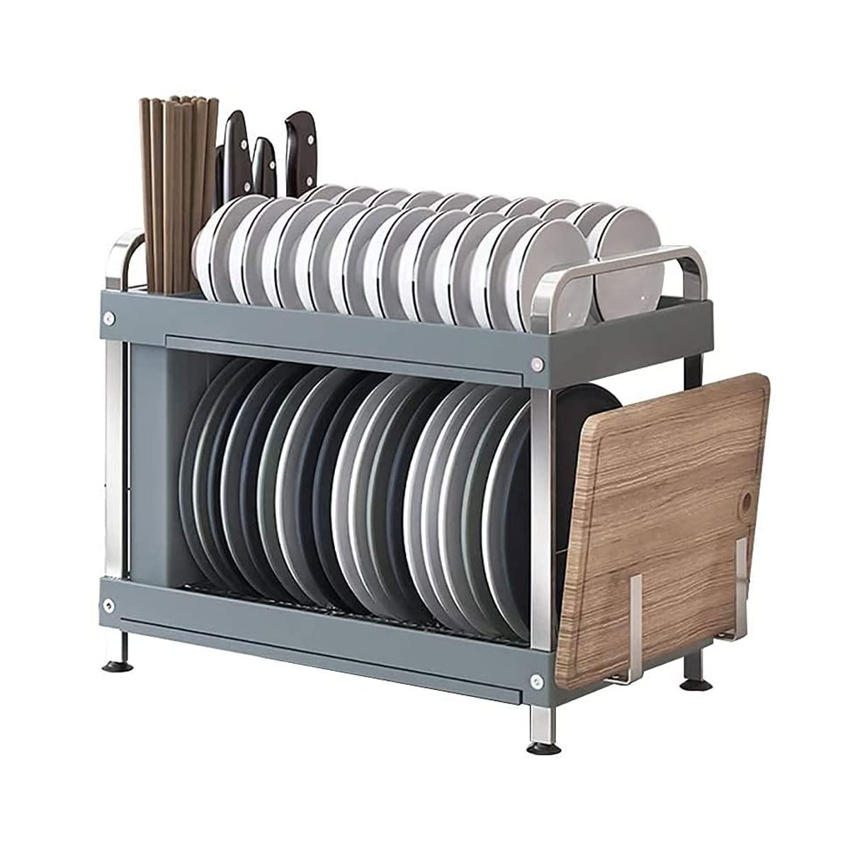 SaryEdge Dish Drainers 2 Tier Dish Drainer Rack,2-Tier Stainless Steel Dish Drying Rack,Sturdy Dish Rack With Utensil Cutting Board Holders,Removable Drain Pan,Large Capacity St,