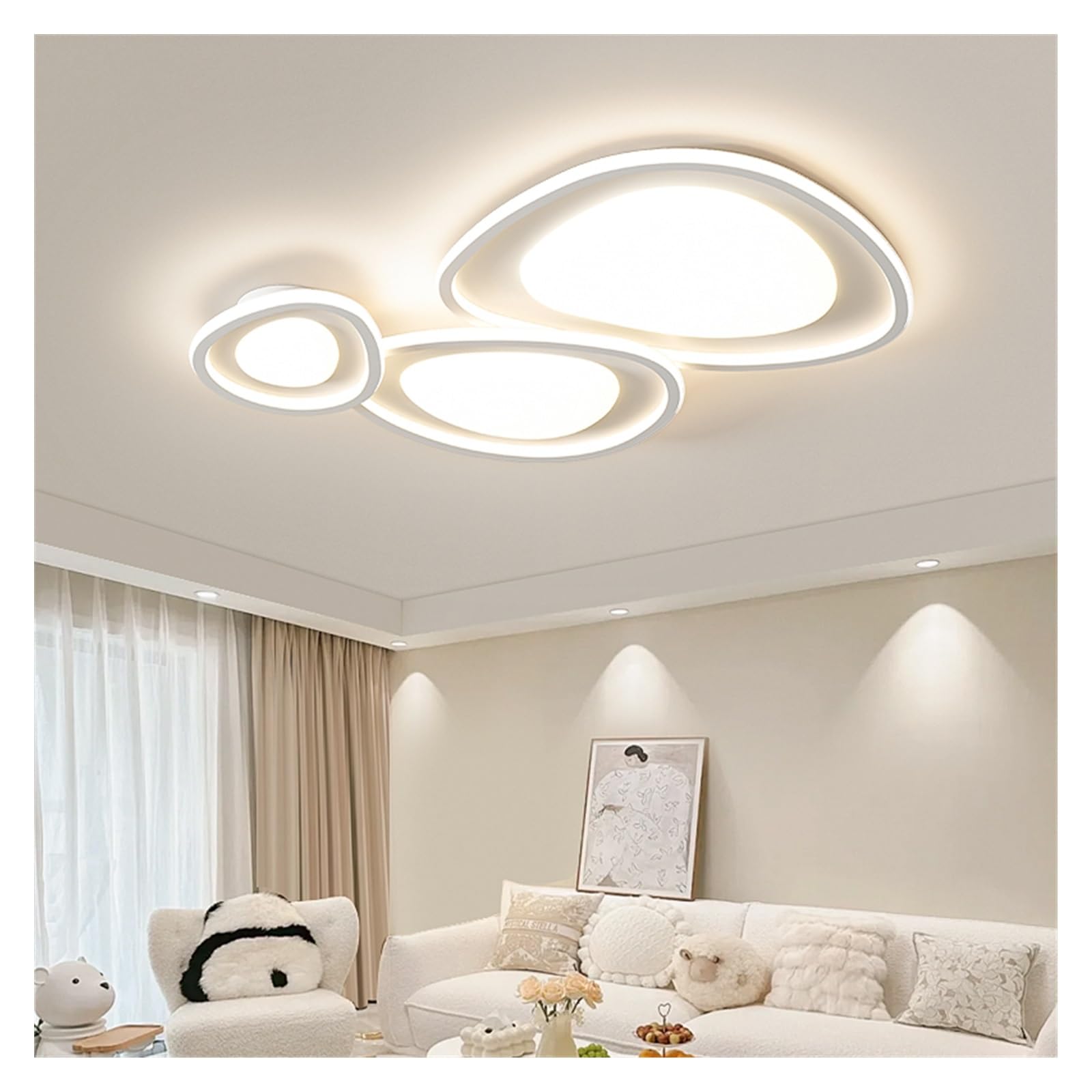 Lampa sufitowa LED w nowoczesnym stylu nordyckim, z pilotem zdalnego sterowania, do salonu, pokoju dziecięcego, dekoracja domu (biała, 57 cm, możliwość ściemniania).