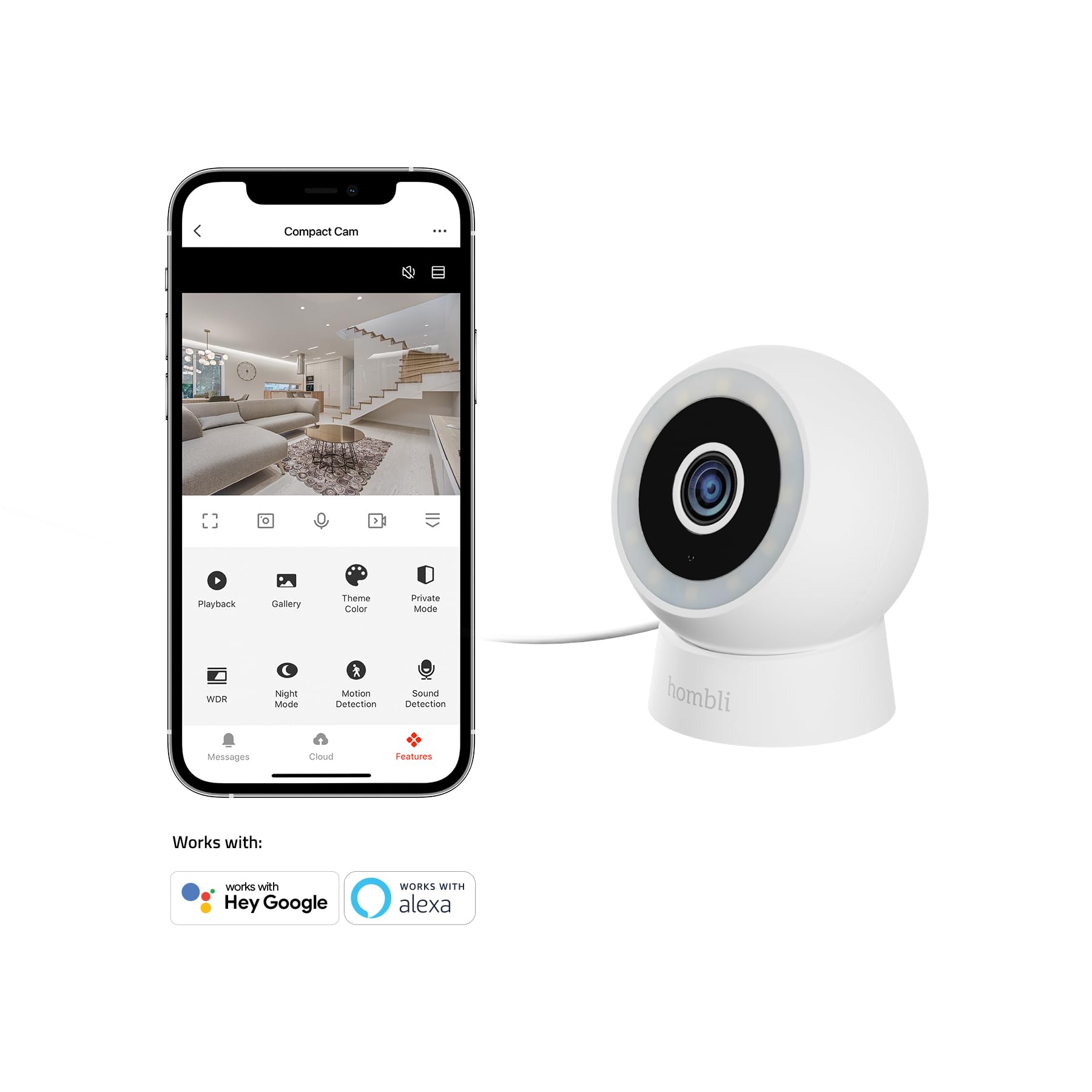 Hombli Telecamera di Sicurezza Versatile a Batteria con Supporto Flessibile, 2K QHD, Audio Bidirezionale, Ricarica Veloce, Visione Notturna a Colori, Rilevamento di Movimento, Allarme e Faretto, IP66