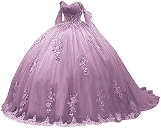 Women's Off Shoulder Quinceanera Dresses Ball Gowns Puffy Tulle Long Formal Prom Evening Dresses Lace Appliques