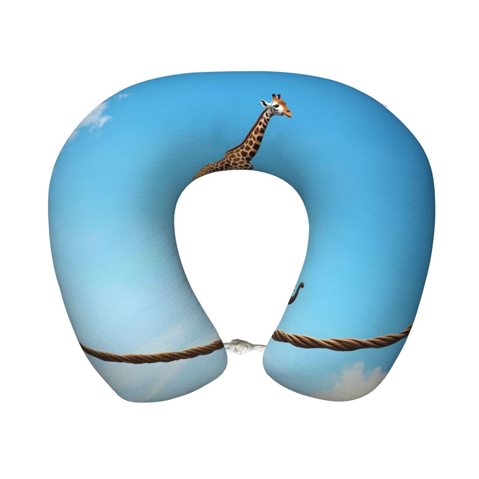 peiyeety Elephant Giraffe Print Travel Pillow Memory Foam, Portable Neck Pillow for Airplane, Car and Office