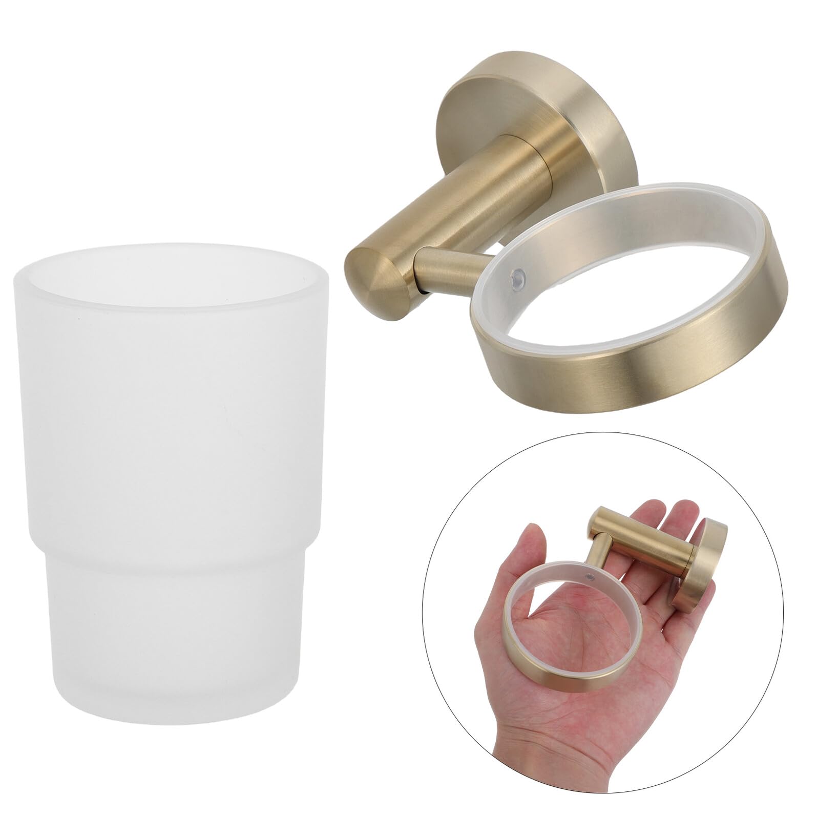 TOPBATHY Portaspazzolino da Bagno a Parete in Acciaio Inox Bicchiere in Vetro Smerigliato, Porta Spazzolini da Denti e Dentifricio Compatto per Organizzazione Bagno Contemporanea