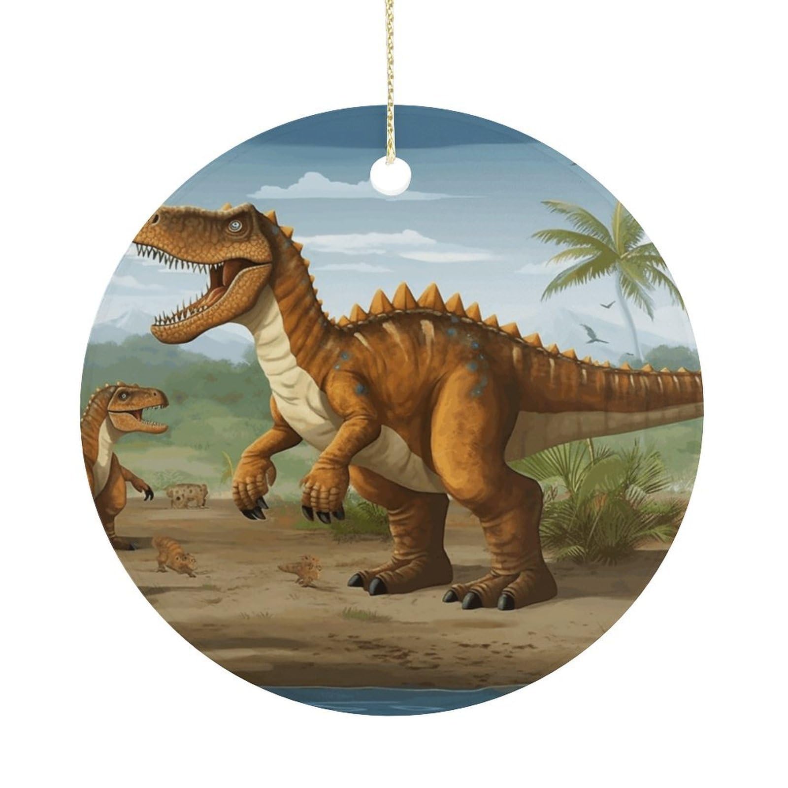 Jurassic Period Dinosaur Christmas Ornaments Colorful Round Ceramic Ornament Christmas Hanging Decor Christmas Tree Decorations Xmas Keepsake for Women Men Xmas Holiday Party