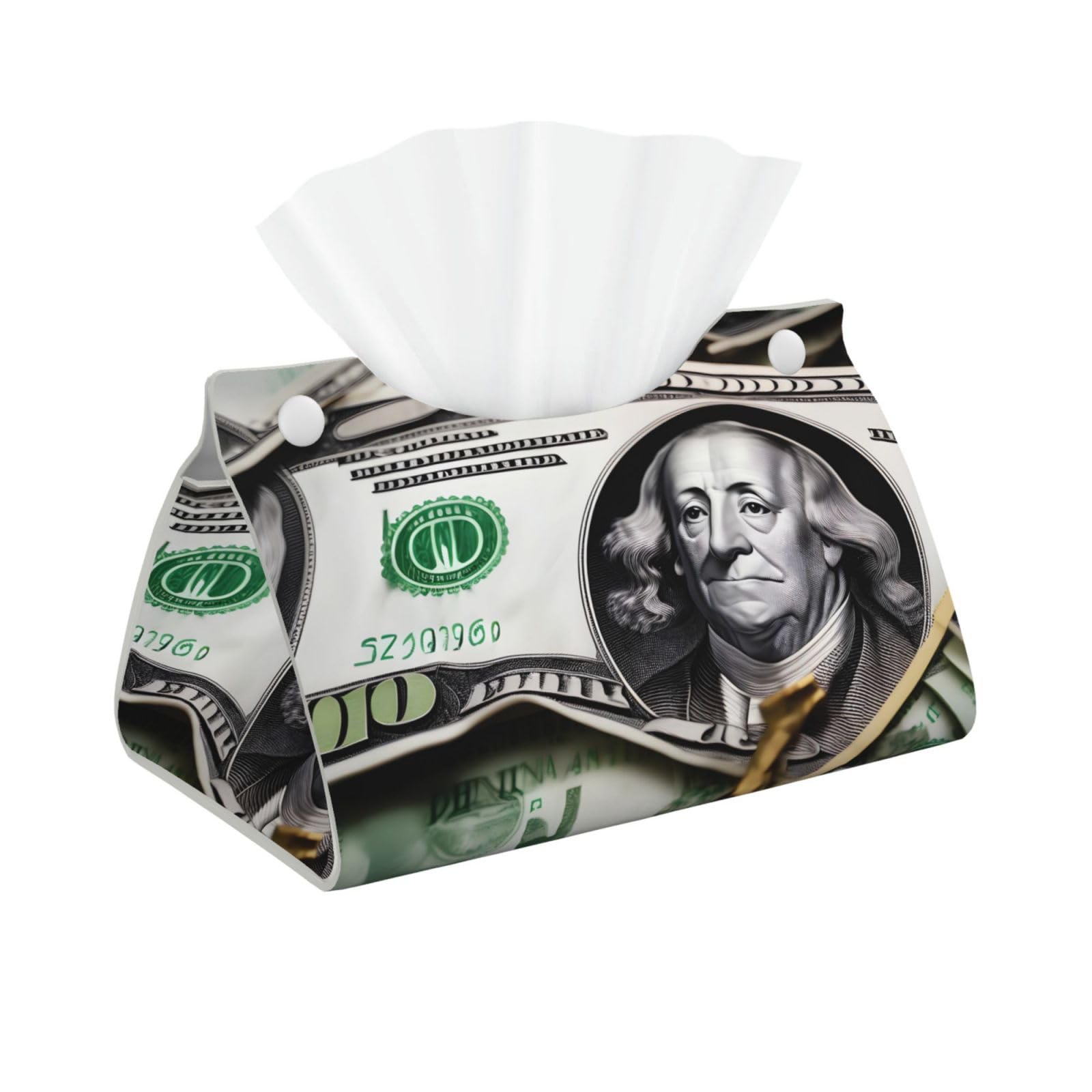 Banknote Patterns Long Leather Tissue Box Cover-Waterproof PU Leather Tissue Holder for Bathroom, Decorative Rectangular Tissue Case