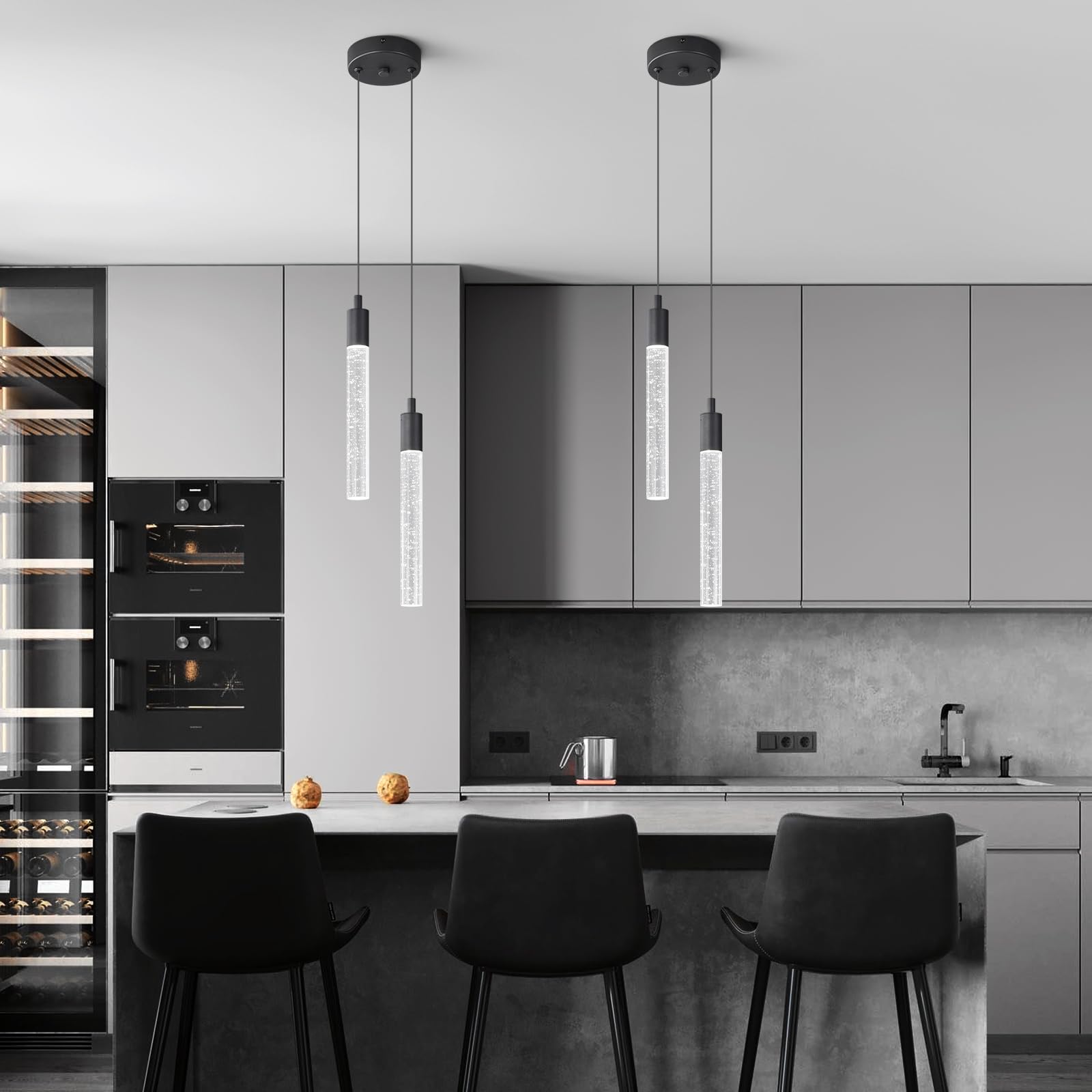 Nowoczesna lampa wisząca LED, czarna, mini lampa wisząca, do sypialni, stolik nocny, mała lampa wisząca (2 światła)