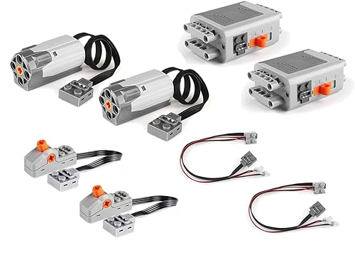 8PCS Technic Power Function Motor Building Block Parts Programming 2 Medium Motor, 2 Caja de Batería, 2 Cables de Luz, 2 Interruptores de Función de